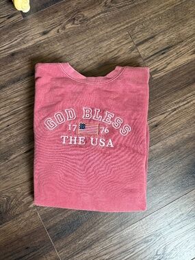 Custom Embroidered God Bless The USA Crewneck Sweatshirt Red Size Large